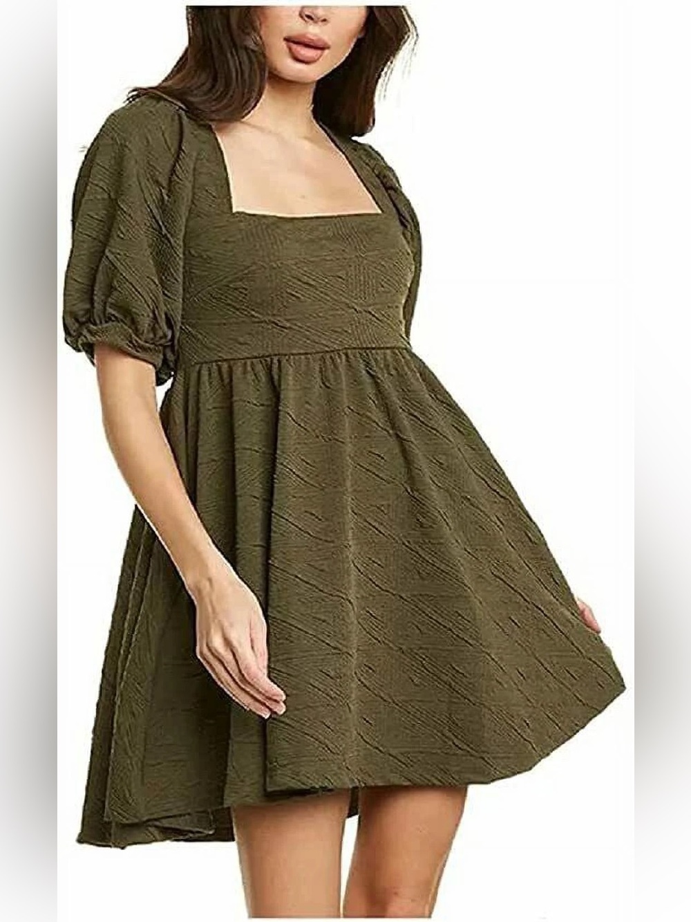 Free People Violet Puff Sleeve Mini Dress Olive